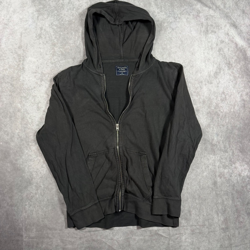 Abercrombie & Fitch Mens XS Charcoal Grey Full Zip Hoodie Sweatshirt Faded